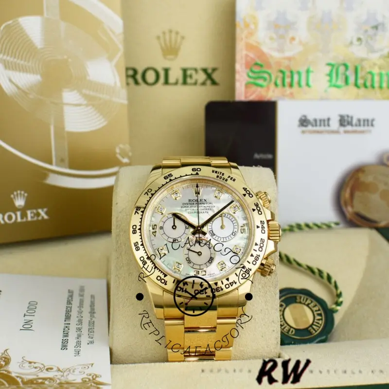 Rolex-Daytona 116528 Yellow Gold MOP Diamond 40mm Mens Replica Watch