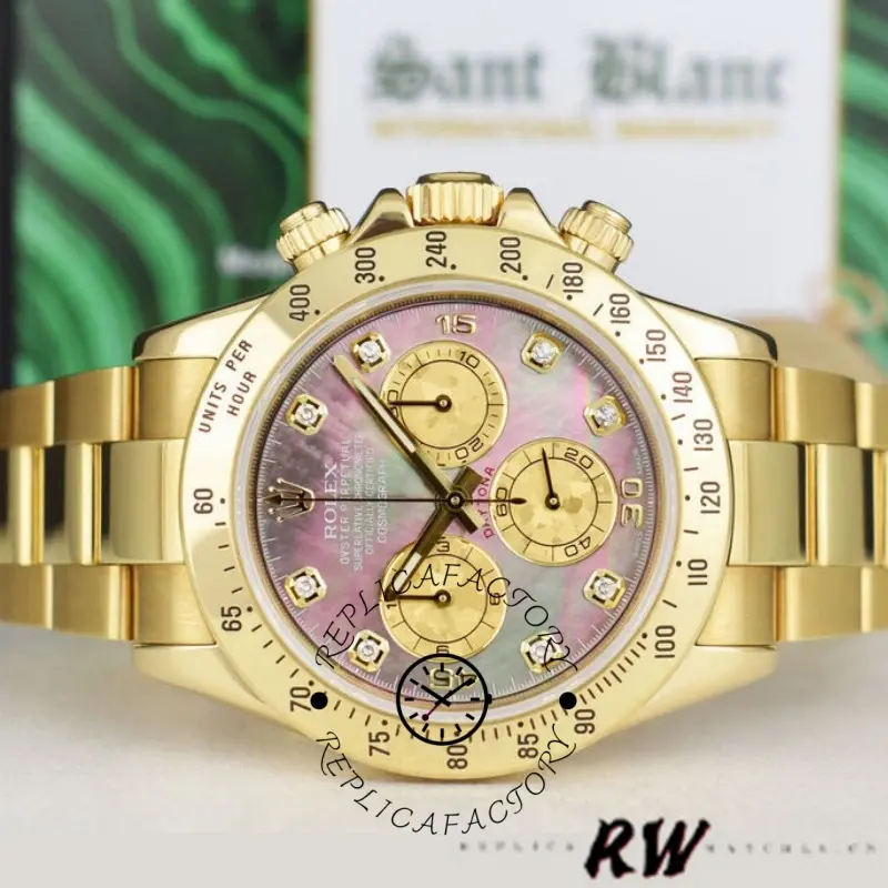 Rolex Cosmograph Daytona 116528 Black MOP Diamond Dial 40MM Mens Replica Watch