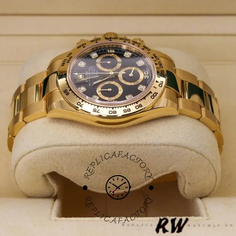 Rolex Daytona 116508 Yellow Gold Black Diamond Dial 40MM Mens Replica Watch