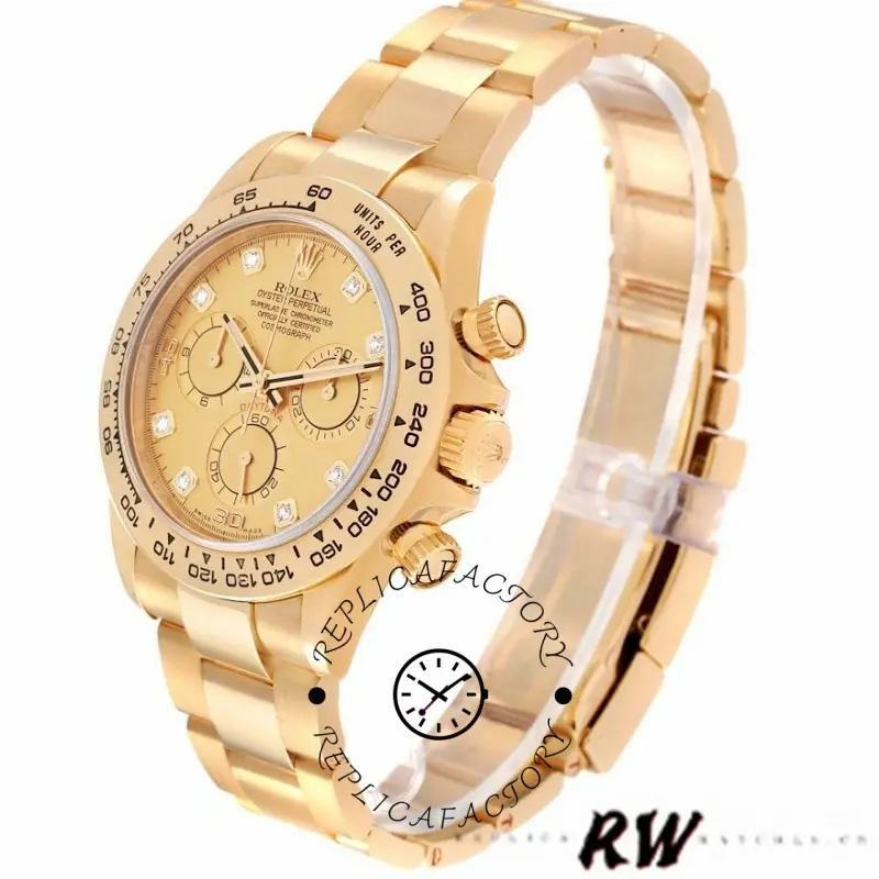 Rolex Daytona 116508 Yellow Gold Champagne Diamond Dial 40MM Mens Replica Watch