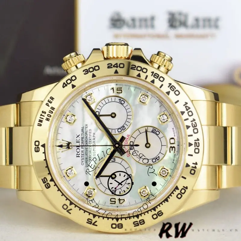 Rolex-Daytona 116528 Yellow Gold MOP Diamond 40mm Mens Replica Watch