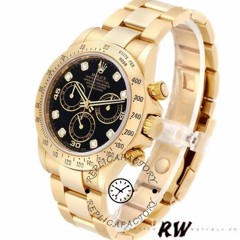 Rolex Cosmograph Daytona 116528 Black Diamond Dial 40MM Mens Replica Watch