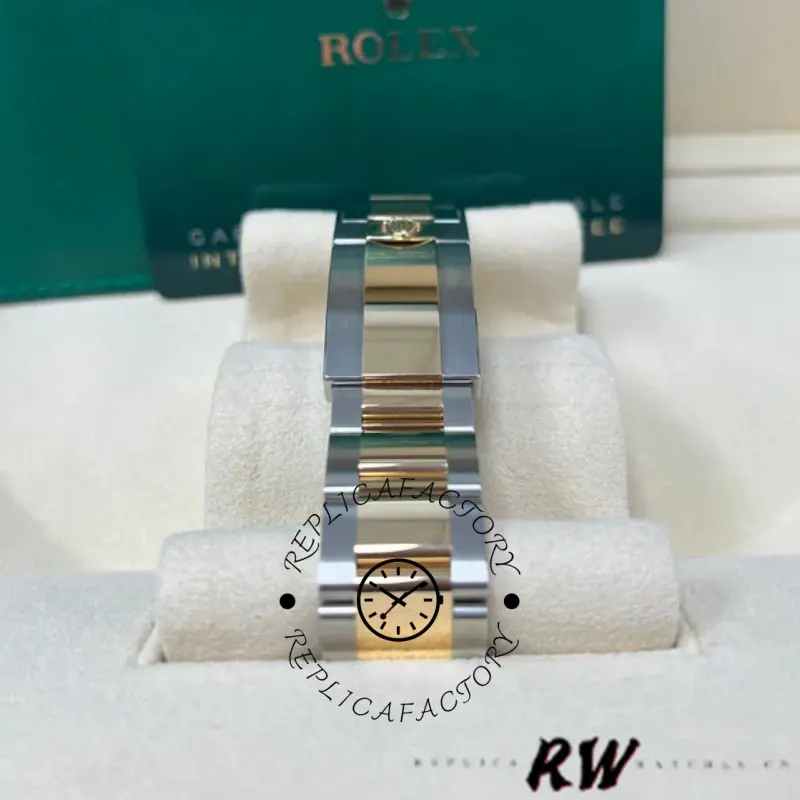 Rolex Daytona 116503 underside bracelet view, clasp closed, two-tone links shown from back.