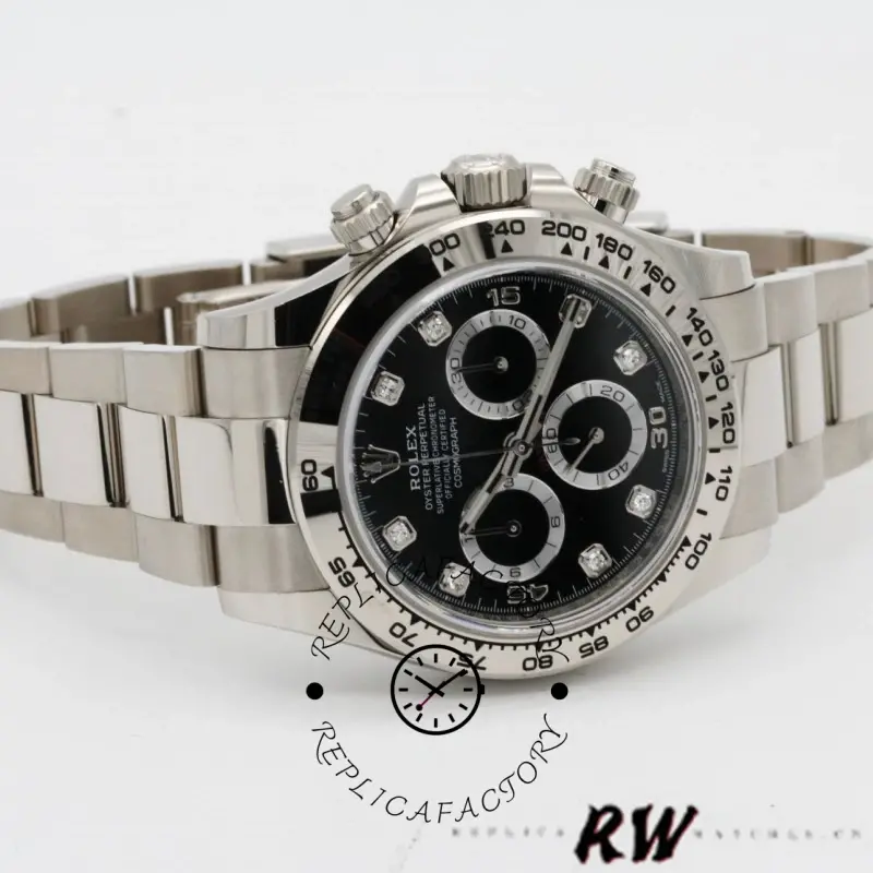 Rolex Daytona 116509 bracelet laid flat, clasp closed, full bracelet length shown.
