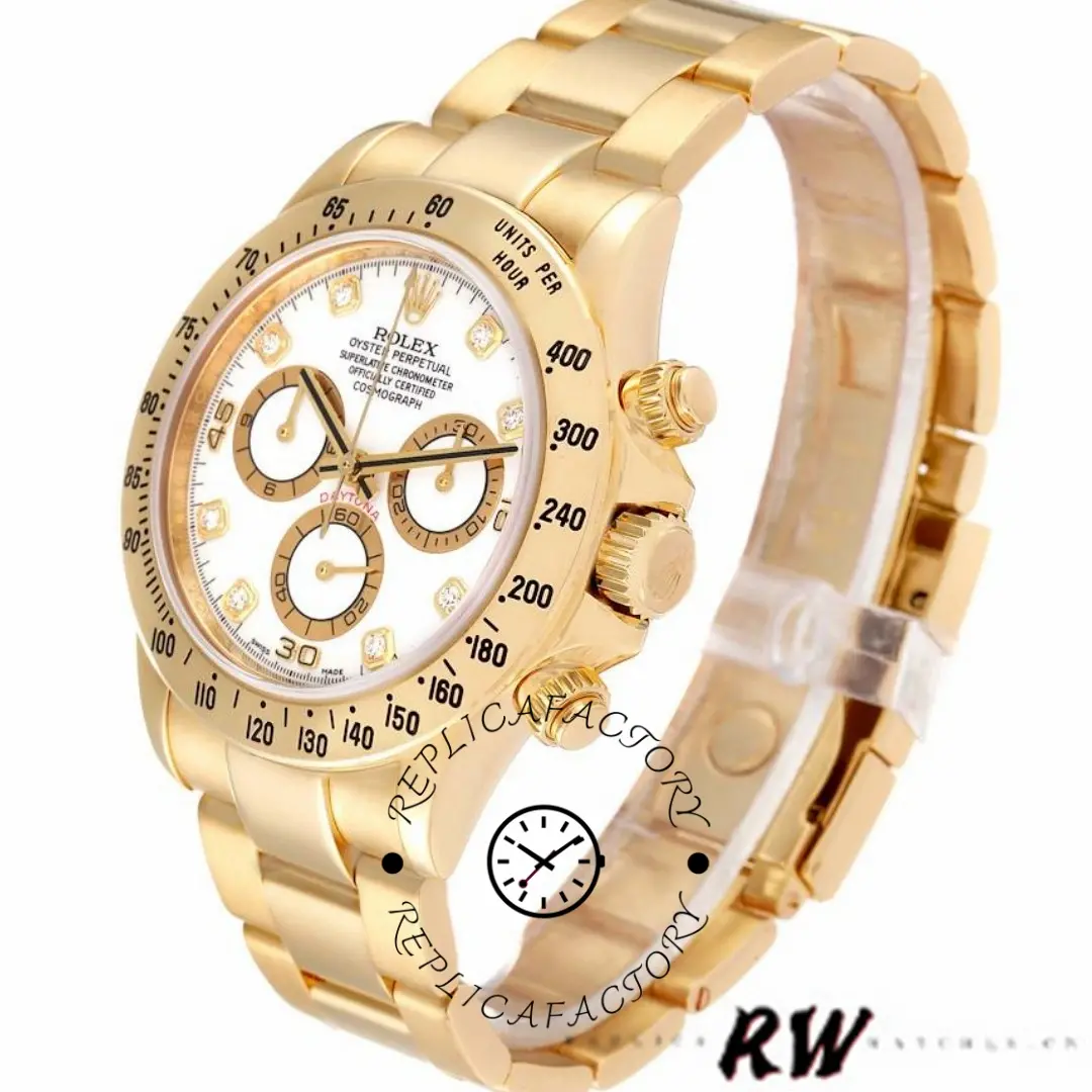 Rolex Cosmograph Daytona 116528 White Diamond Dial 40MM Mens Replica Watch