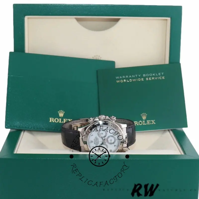 Rolex Daytona 116519 White Arabic Dial Black Leather strap 40mm Mens Replica Watch