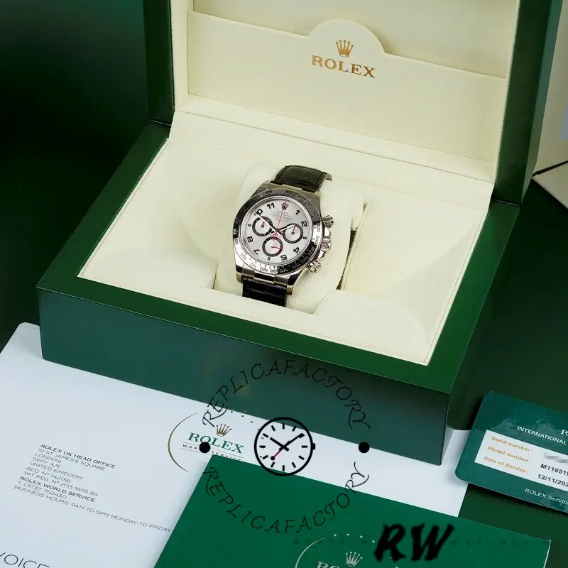 Rolex Daytona 116519 Black Alligator Leather strap silver Dial 40mm Mens Replica Watch