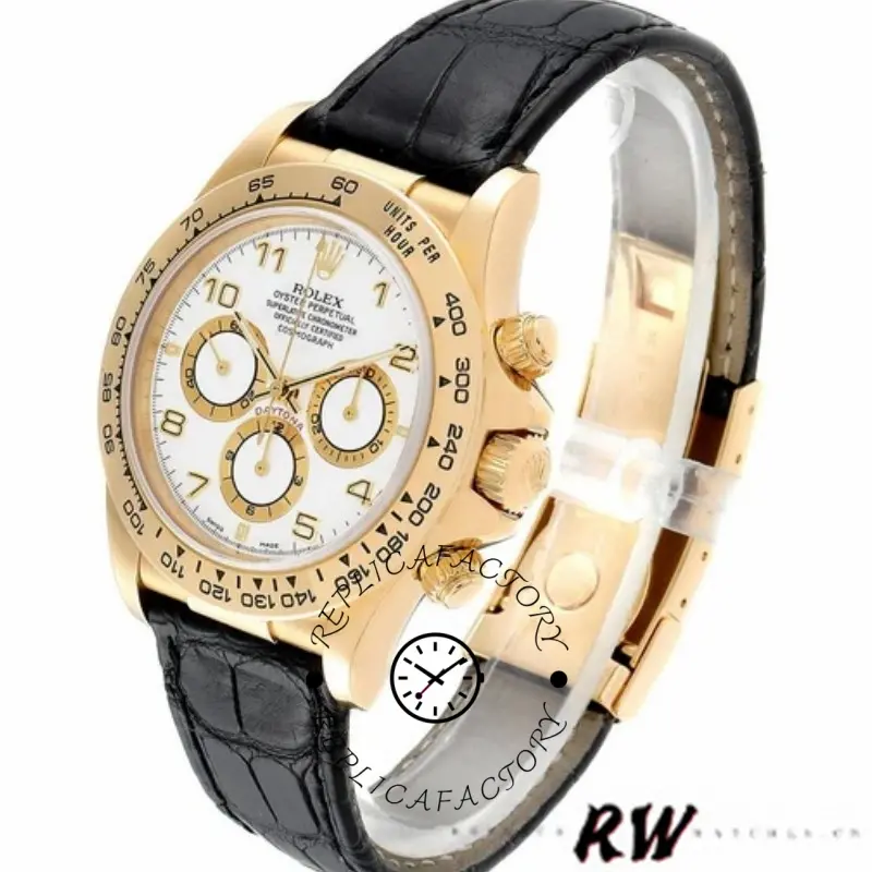 Rolex Daytona 116518 Black Leather Strap White Dial 40mm Mens Replica Watch