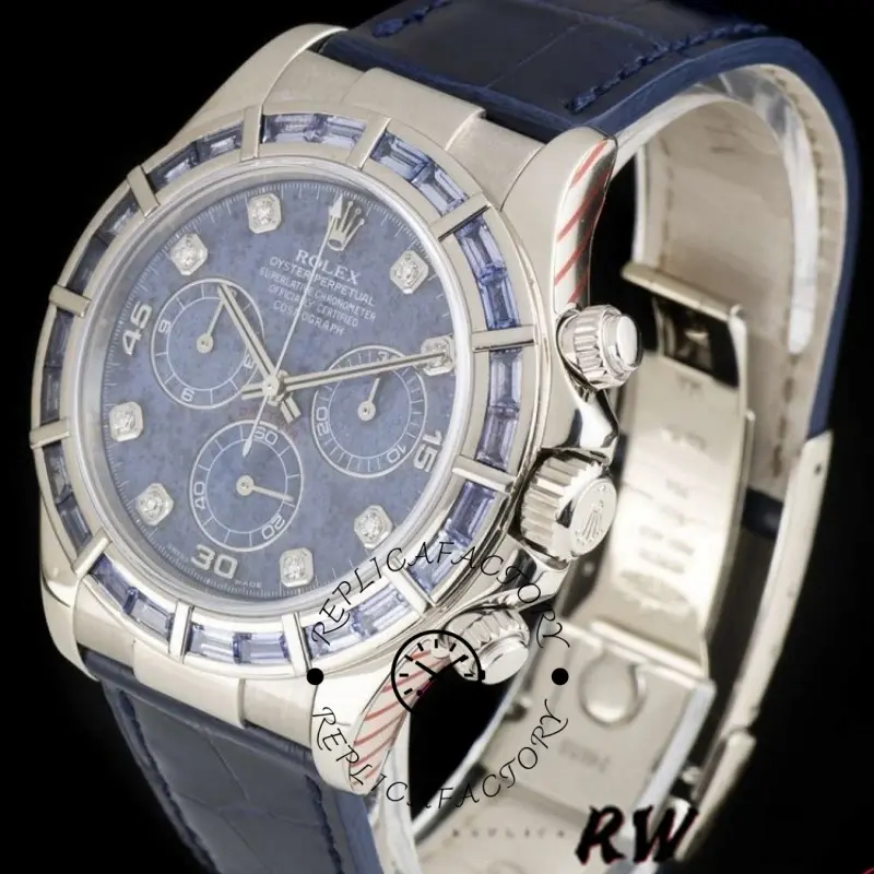 Rolex Daytona 116589BR Sodalite Dial Baguette Diamond Bezel 40mm Mens Replica Watch