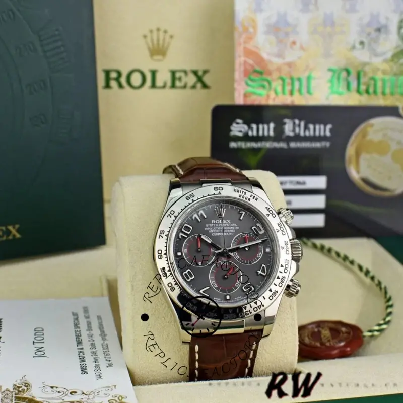 Rolex Daytona 116519 Grey Dial Brown Leather strap 40mm Mens Replica Watch