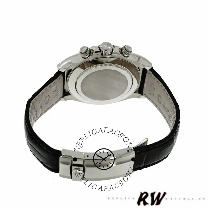Case back view of the Rolex Cosmograph Daytona 116599 40mm showing solid back and strap attachment.