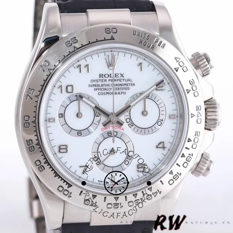 Rolex Daytona 116519 White Arabic Dial Black Leather strap 40mm Mens Replica Watch