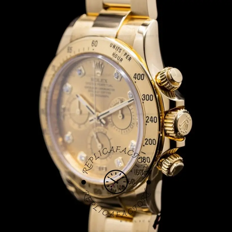 Rolex Daytona 116528 Yellow Gold Champagne Diamond Dial 40mm Mens Replica Watch