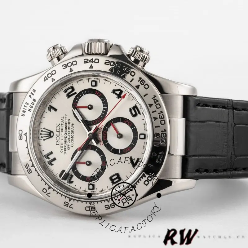Rolex Daytona 116519 Black Alligator Leather strap silver Dial 40mm Mens Replica Watch