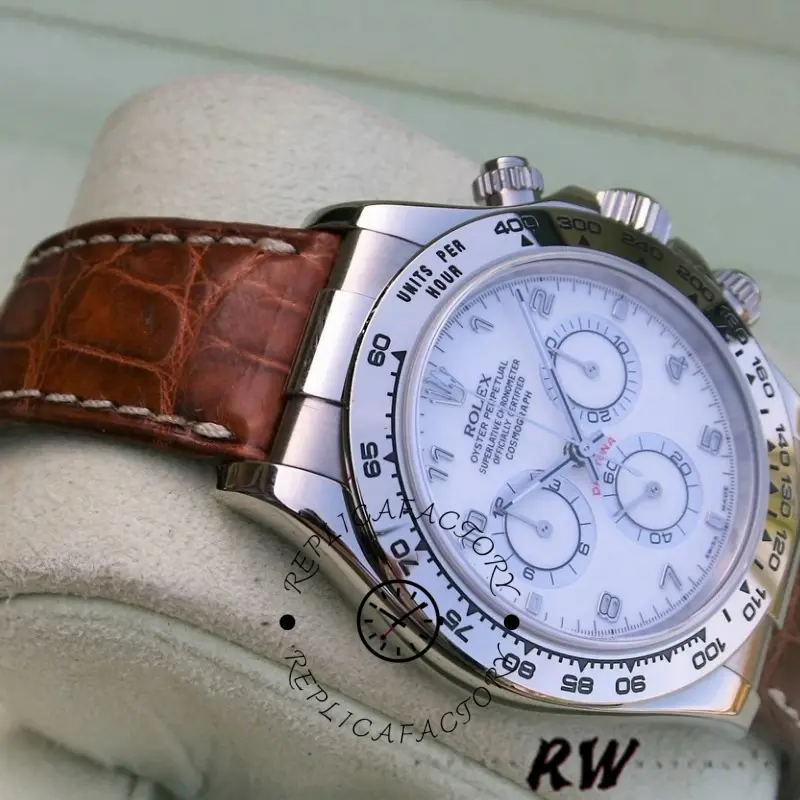 Rolex Daytona 116519 white Arabic dial brown leather strap 40mm Mens Replica Watch