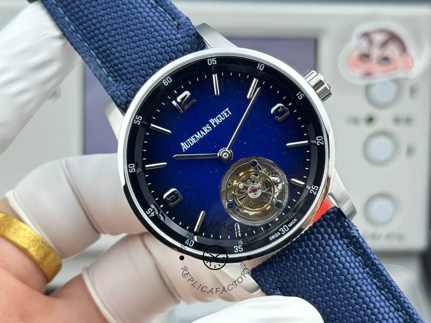 Replica AP Code 11.59 Blue Aventurine Dial 26396BC.OO.D002CR.01 Nylon Strap