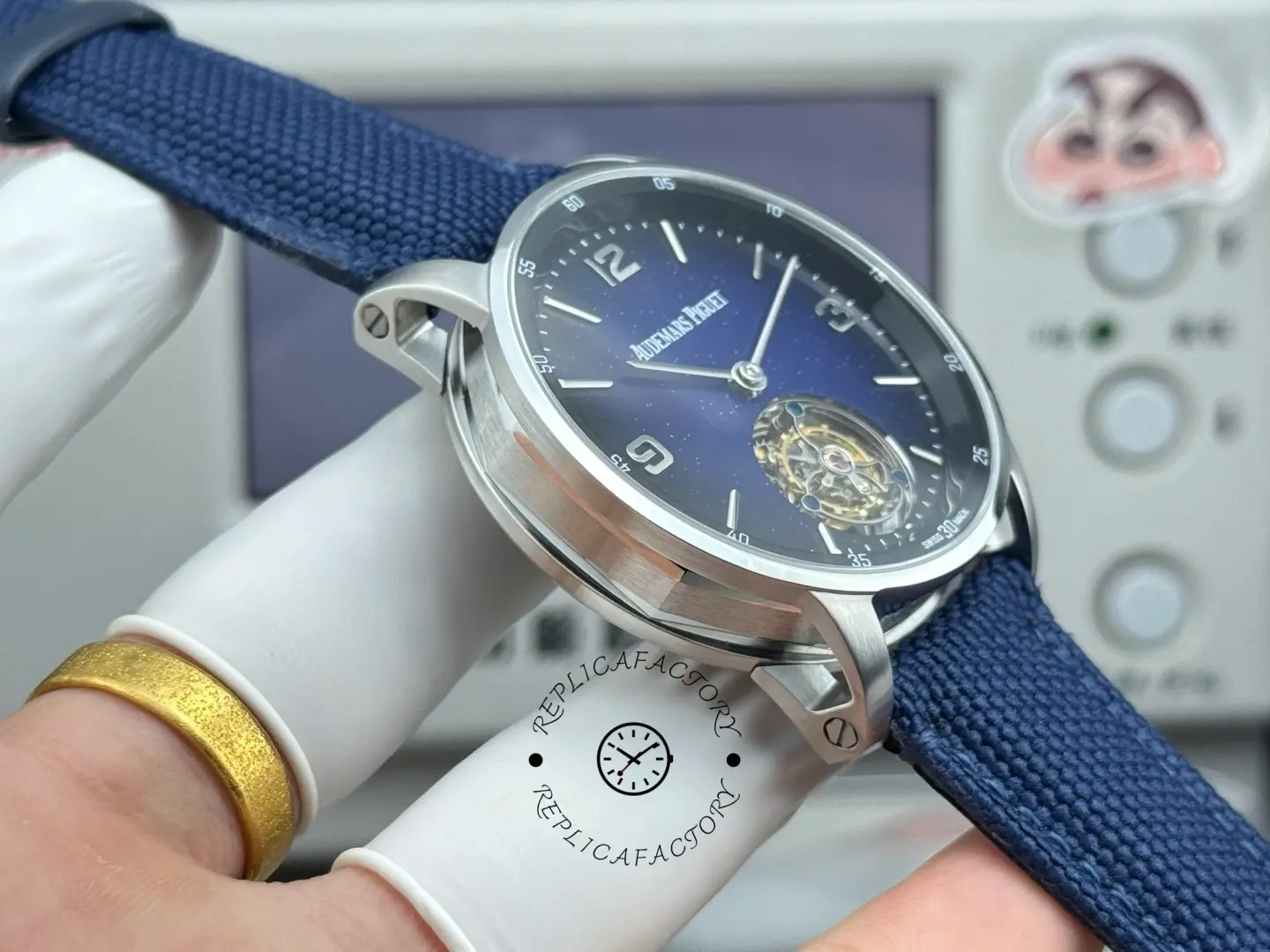 Replica AP Code 11.59 Blue Aventurine Dial 26396BC.OO.D002CR.01 Nylon Strap