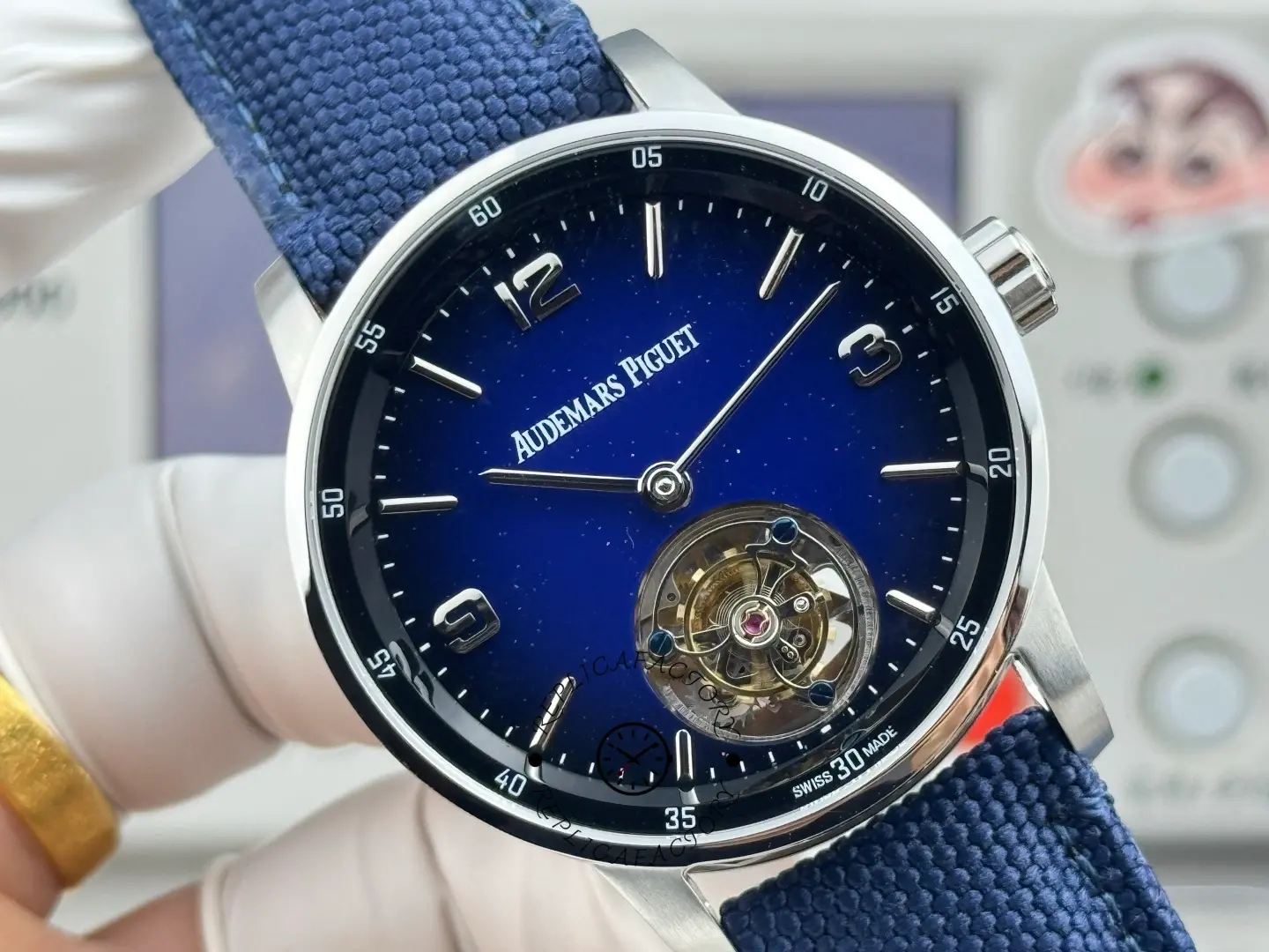 Replica AP Code 11.59 Blue Aventurine Dial 26396BC.OO.D002CR.01 Nylon Strap