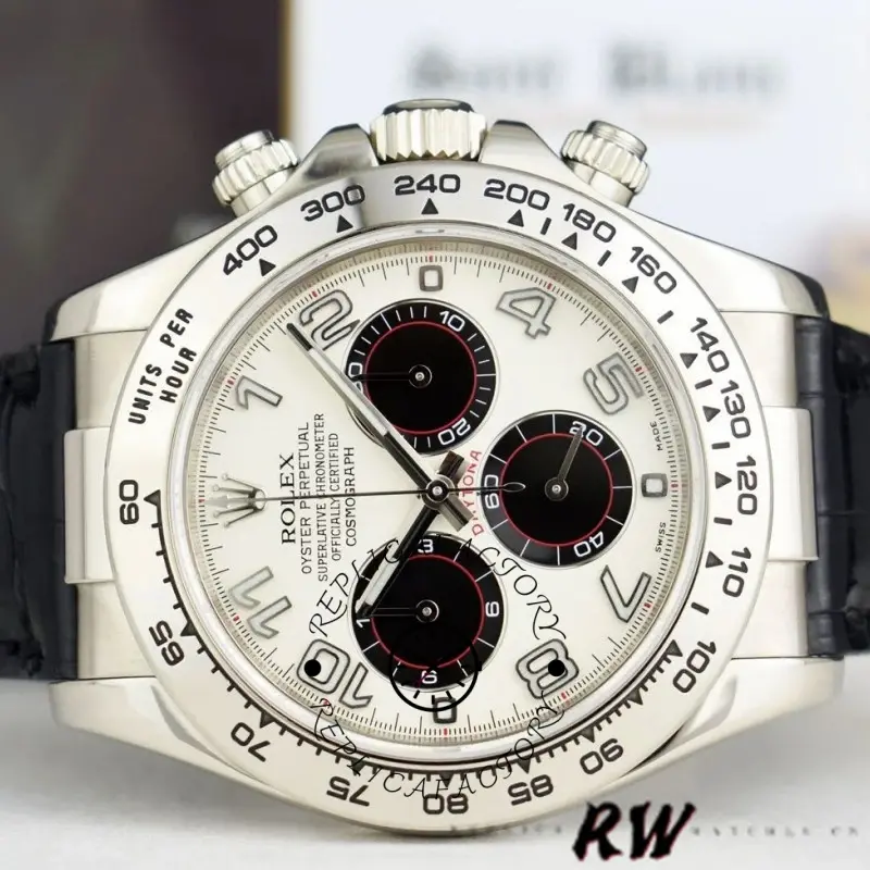 Rolex Daytona 116519 Panda Dial Black Leather Strap 40mm Mens Replica Watch