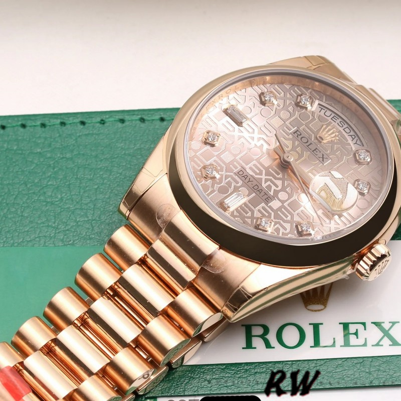 Rolex Day-Date 118205 Rose Gold Jubilee Pink Dial 36mm Unisex Replica Watch