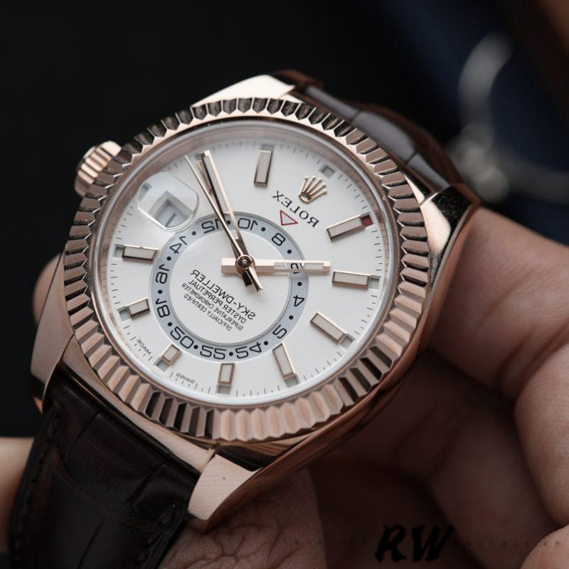 Rolex Sky-Dweller 326135 White Dial Rose Gold 42MM Mens Replica Watch
