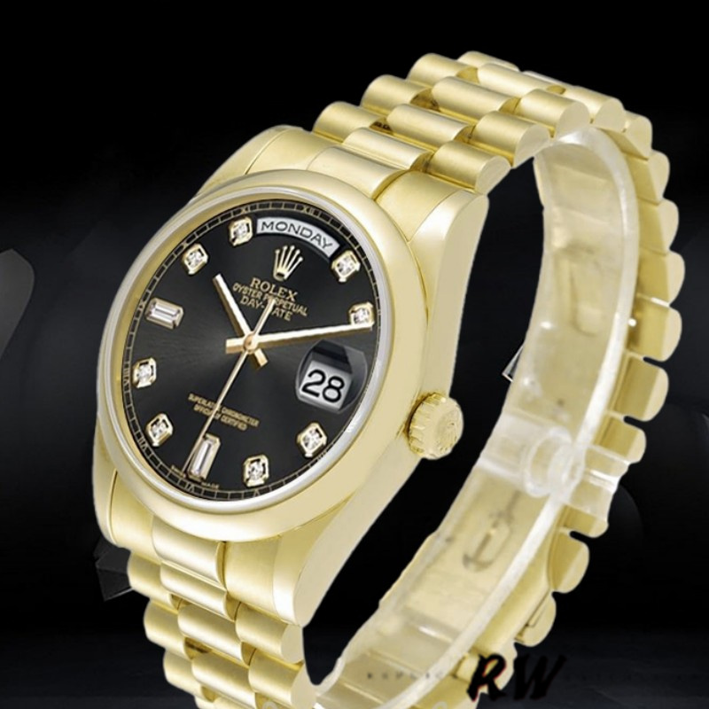 Rolex Day-Date 118208 Black Diamond Dial 36mm Unisex Replica Watch