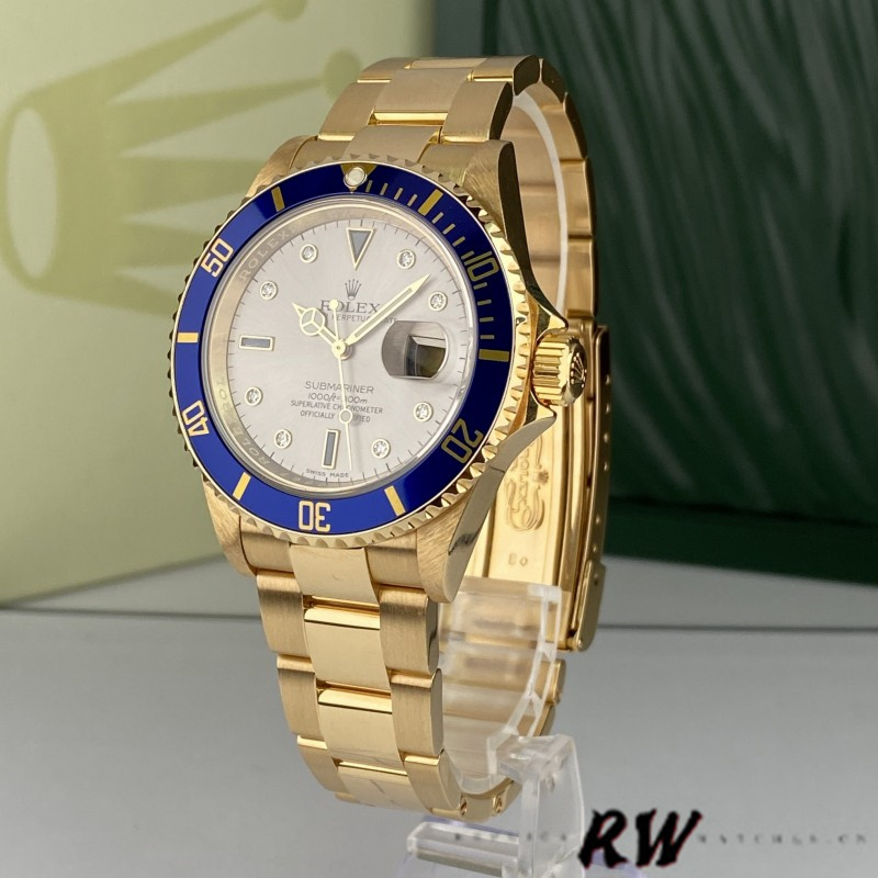 Rolex Submariner 16618 Serti Dial Blue Bezel 40mm Mens Replica Watch