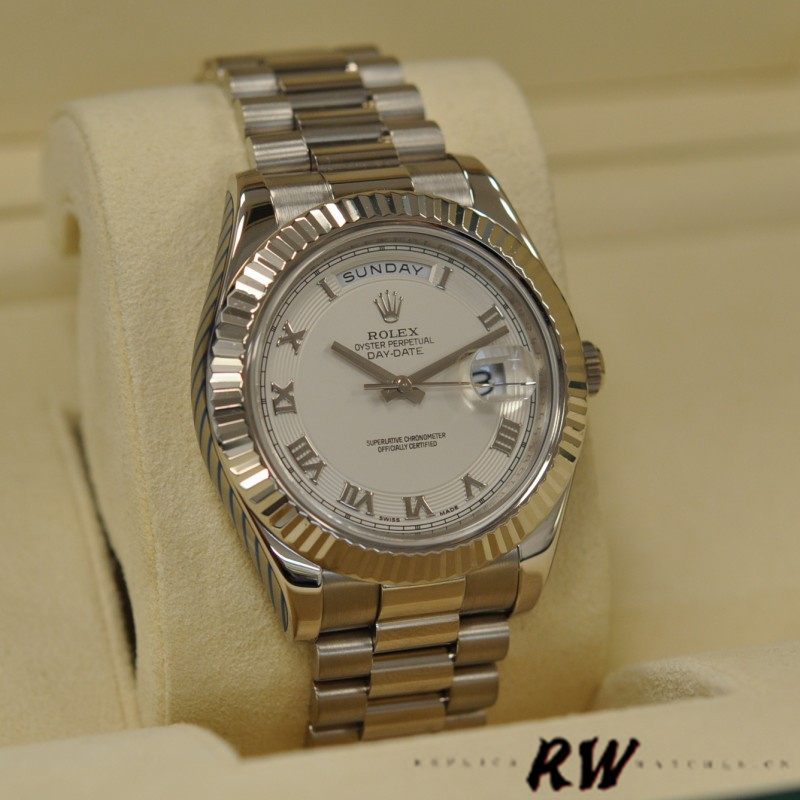 Rolex Day-Date 218239 Ivory Roman Numerals Dial White Gold 41MM Mens Replica Watch