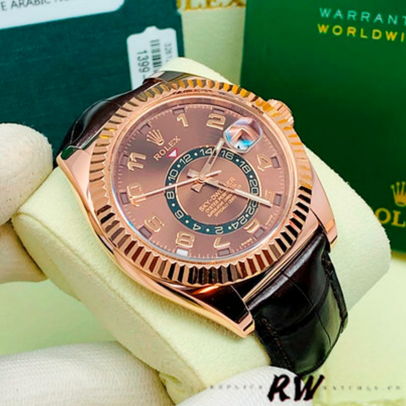 Rolex Sky-Dweller 326135 Chocolate Arabic Sunray Brown Dial 42MM Mens Replica Watch