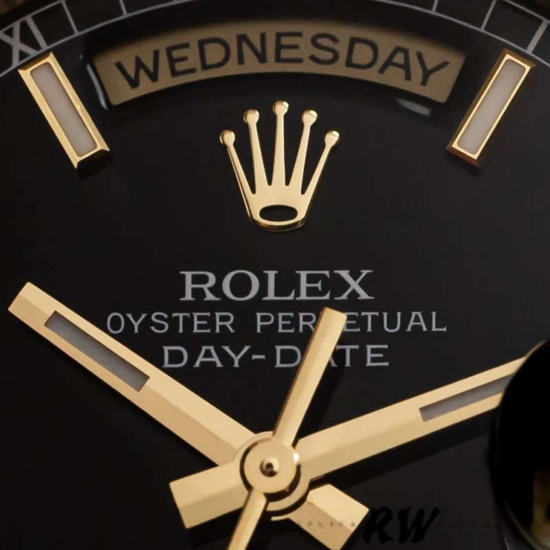 Rolex Day Date 118238 Yellow Gold Black Dial Stainless Steel 36mm Mens Replica Watch