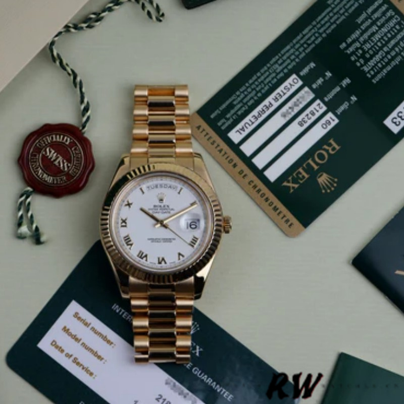 Rolex Day-Date 218238 White Roman Numeral Dial Yellow Gold 41MM Mens Replica Watch