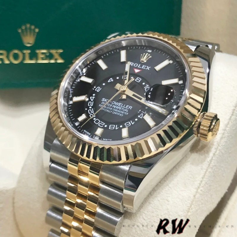 Rolex Sky-Dweller 326933 Stainless Steel Yellow Gold Black Dial 42MM Mens Replica Watch