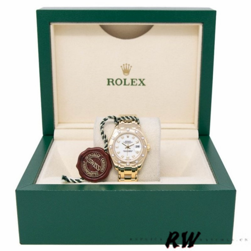 Rolex Pearlmaster 80318 Yellow Gold White Dial 29MM Lady Replica Watch