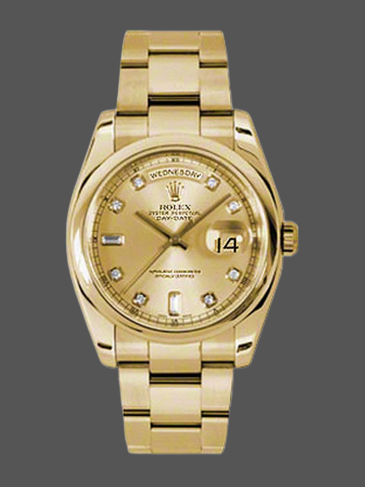 Rolex Day-Date 118208 Champagne Diamond Dial 36mm Unisex Replica Watch
