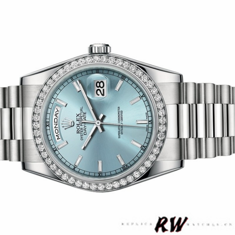 Rolex Day Date 118346 Ice Blue Dial Diamond 36mm Unisex Replica Watch