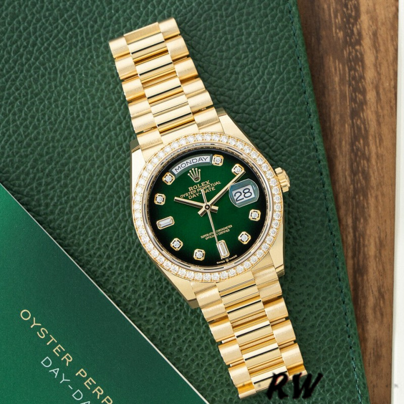 Rolex Day-Date 128348RBR Green Ombre Diamond Dial Yellow Gold 36MM Unisex Replica Watch