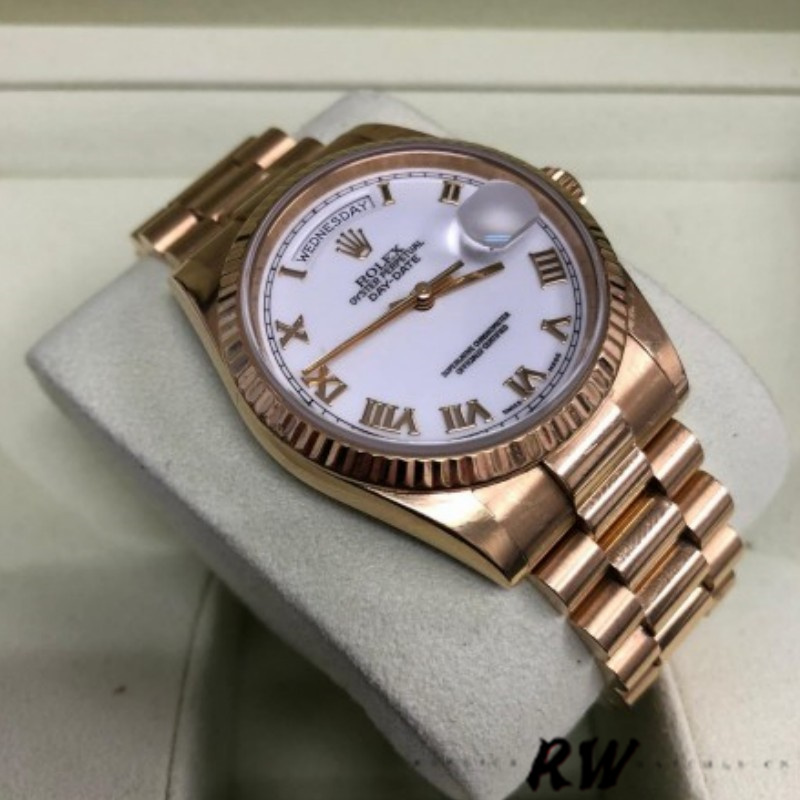 Rolex Day-Date 118235 White Dial Fluted Bezel 36mm Unisex Replica Watch