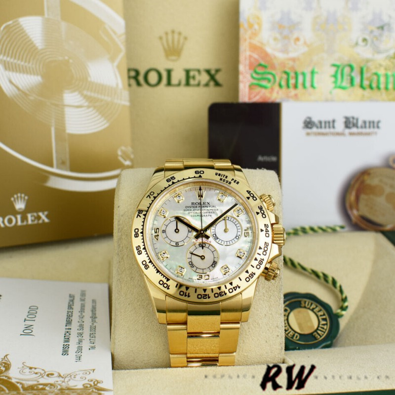 Rolex-Daytona 116528 Yellow Gold MOP Diamond 40mm Mens Replica Watch