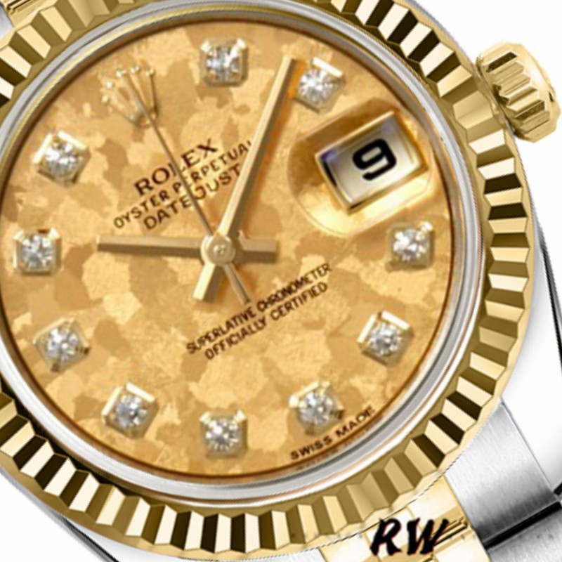 Rolex Datejust 179173 Crystal Champagne Dial Fluted Bezel 26MM Lady Replica Watch