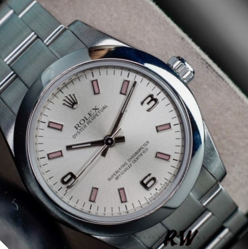 Rolex Oyster Perpetual 177200 Silver Dial Pink Markers 31mm Lady Replica Watch