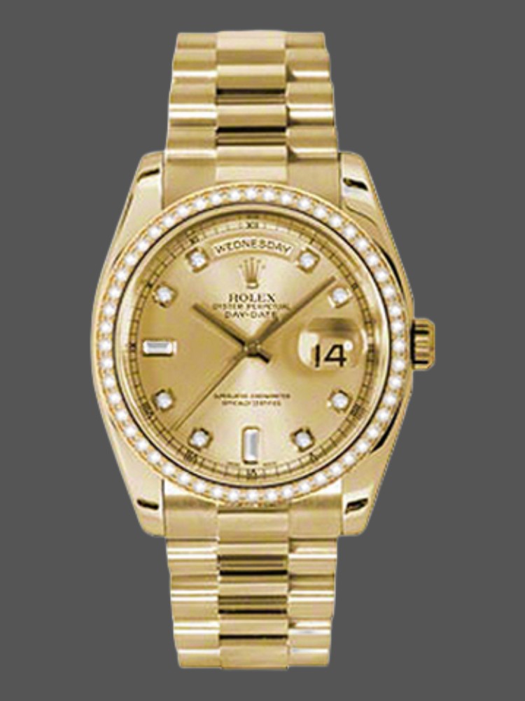 Rolex Day Date 118348 Champagne diamond Dial Yellow Gold 36mm Unisex Replica Watch