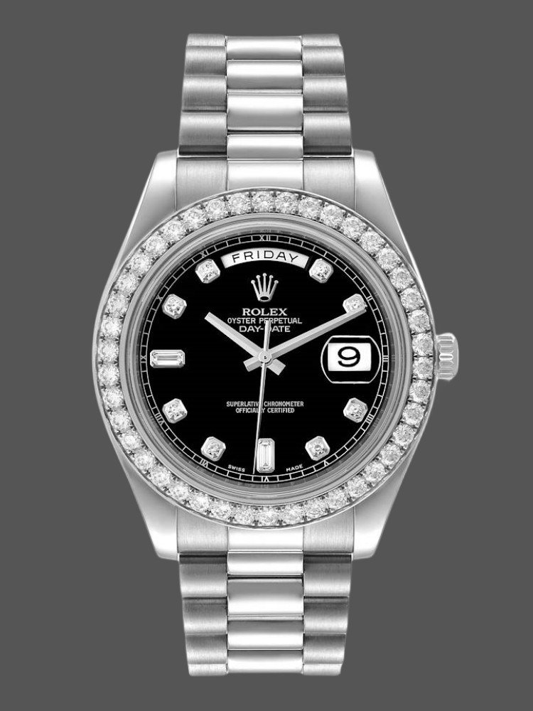 Rolex Day-Date 218349 Black Diamond Dial 41MM Mens Replica Watch