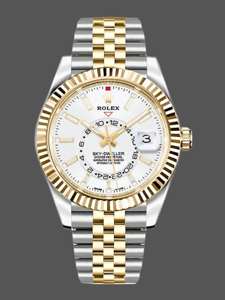 Rolex Sky-Dweller 326933 Stainless Steel Yellow Gold White Dial 42MM Mens Replica Watch