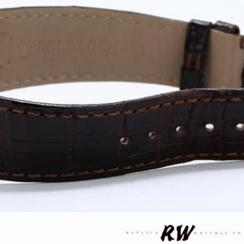 Rolex Cellini Dual Time 50529 Black Dial Brown Leather Strap 39mm Mens Replica Watch