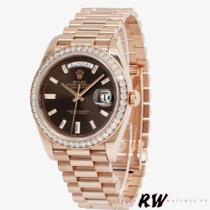 Rolex Day-Date 228345RBR Chocolate Brown Diamond Dial Diamond Bezel 40mm Mens Replica Watch