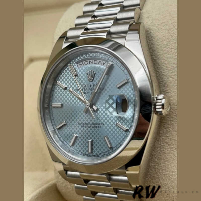 Rolex Day-Date 228206 Ice Blue Motif Dial Platinum 40MM Mens Replica Watch