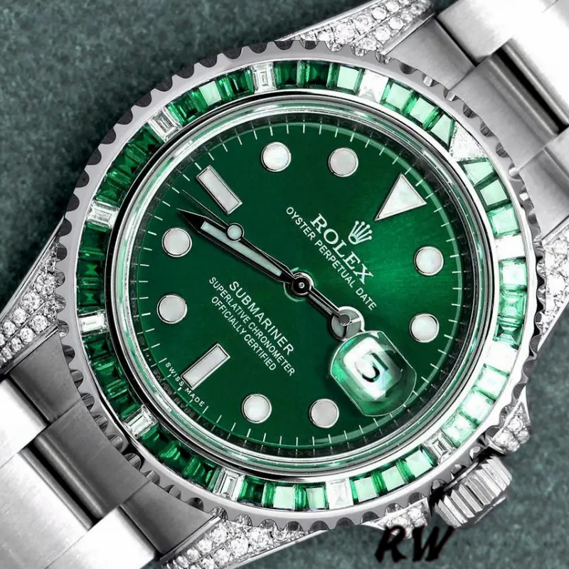Rolex Submariner Date 116610LN Custom Diamond Stainless Steel Green Dial 40MM Mens Replica Watch