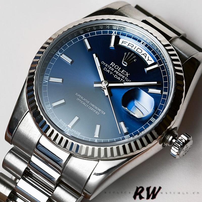 Rolex Day-Date 118239 White Gold Blue Dial 36mm Unisex Replica Watch