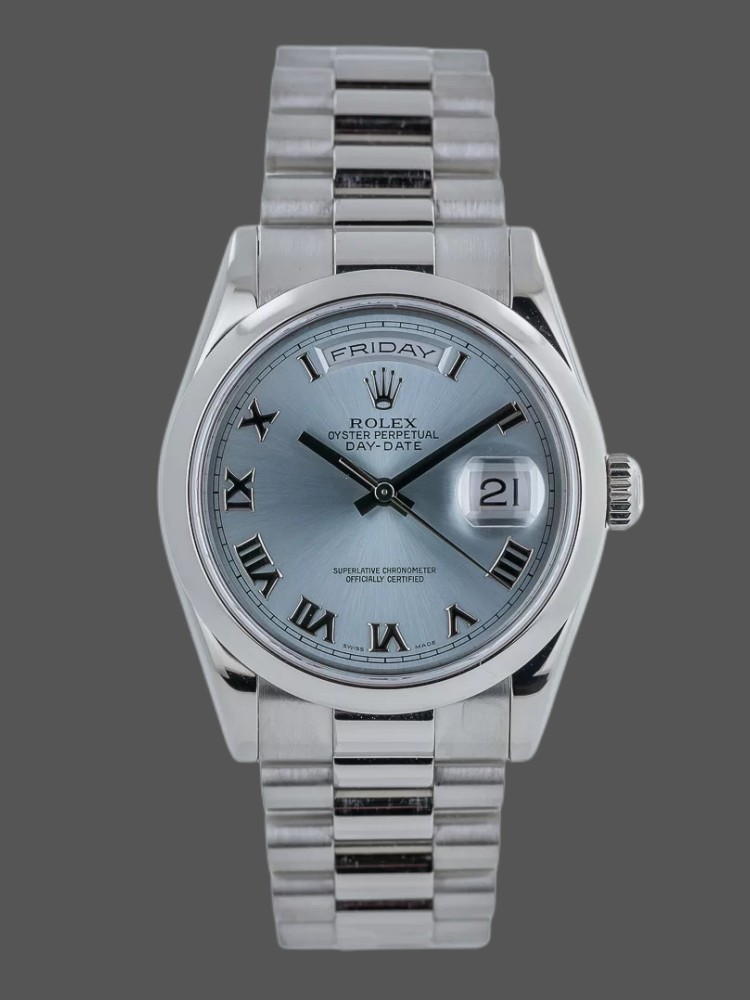 Rolex Day Date 118206 Platinum Ice Blue dial 36mm Unisex Replica Watch