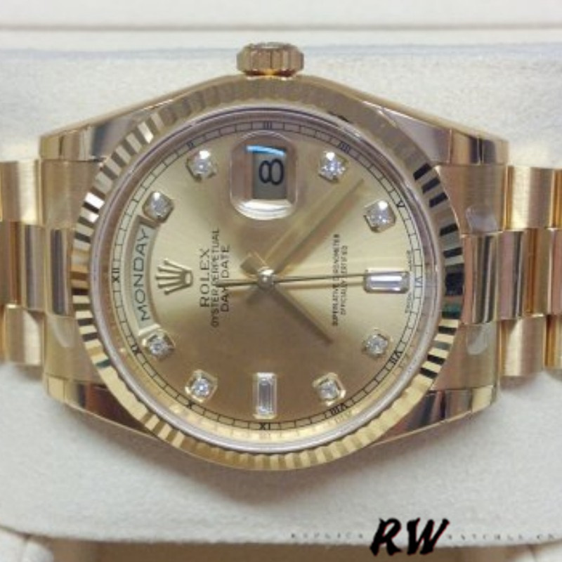 Rolex Day-Date 118238 Champagne Diamond Dial 36mm Unisex Replica Watch